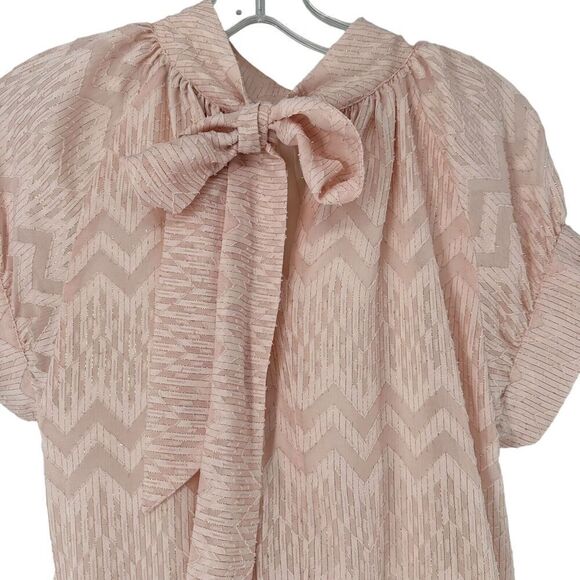 Opening Ceremony Top Pink Size S Short Sleeve Puff Ruffle Gold Thread Bow Back - Picture 8 of 11